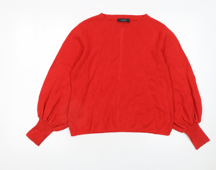 Marks and Spencer Women’s Red Wool Blend Balloon Sleeve Jumper Size 14