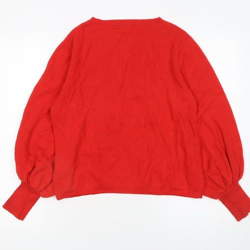 Marks and Spencer Women’s Red Wool Blend Balloon Sleeve Jumper Size 14