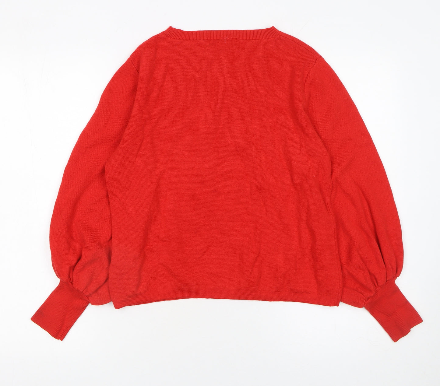 Marks and Spencer Women’s Red Wool Blend Balloon Sleeve Jumper Size 14