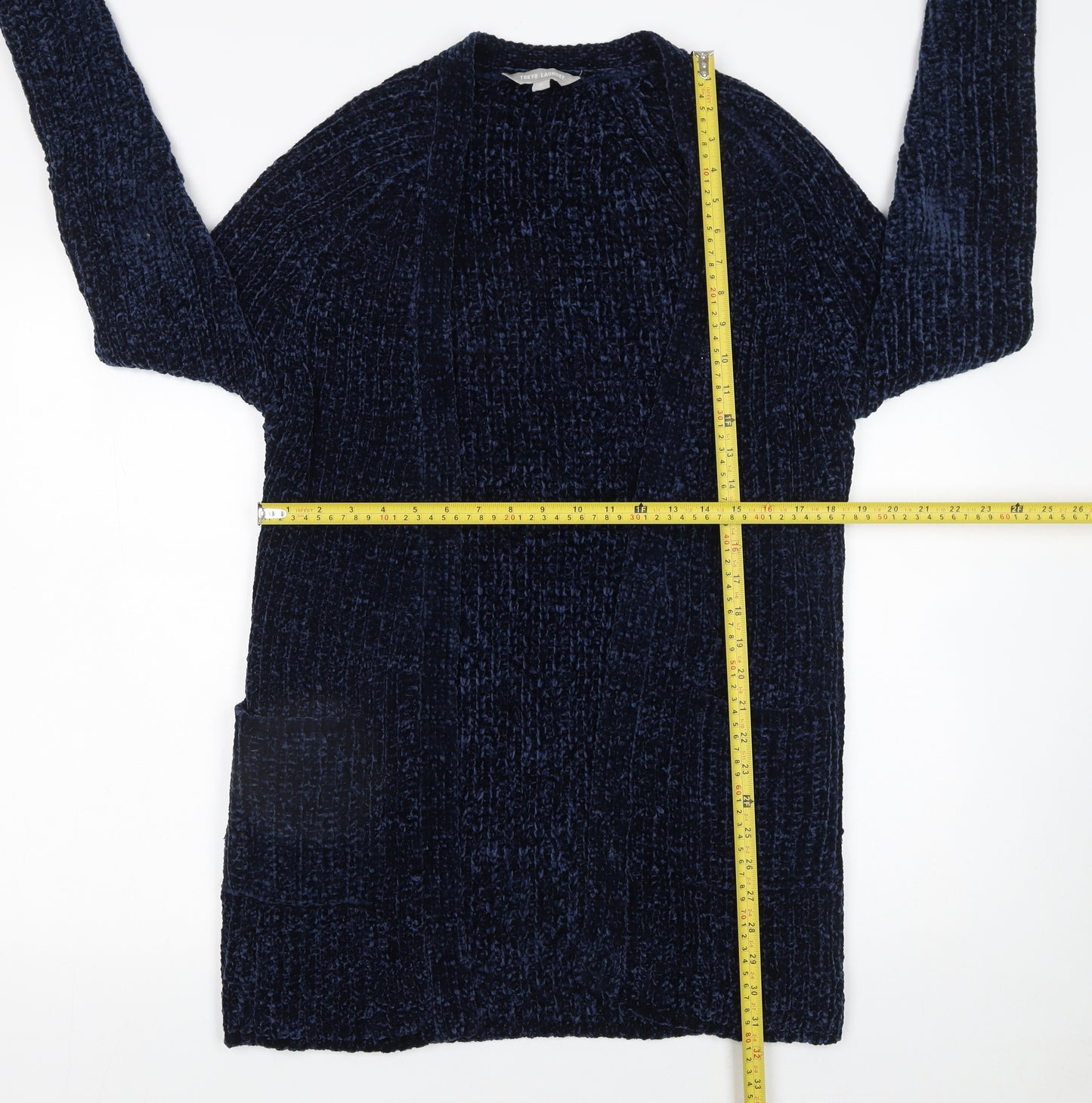 Tokyo Laundry Women's Blue Chunky Knit Open Front Cardigan Size S