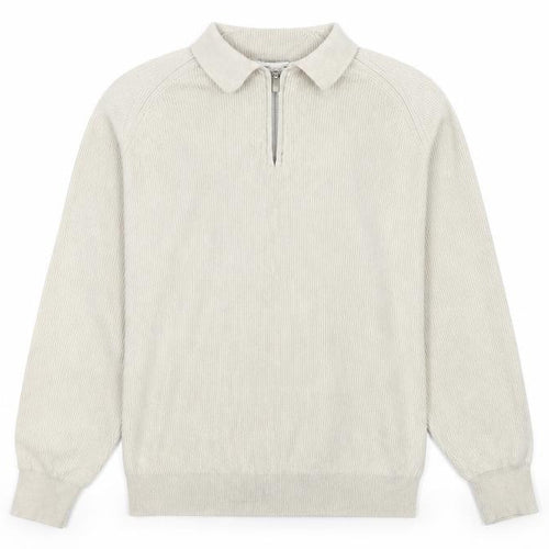 George Men's Beige XL Cotton 1/4 Zip Long Sleeve Polo