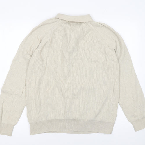 George Men's Beige XL Cotton 1/4 Zip Long Sleeve Polo