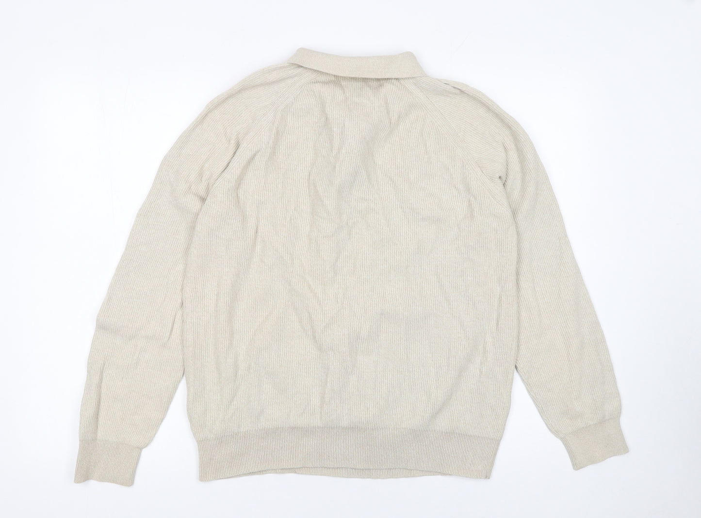 George Men's Beige XL Cotton 1/4 Zip Long Sleeve Polo