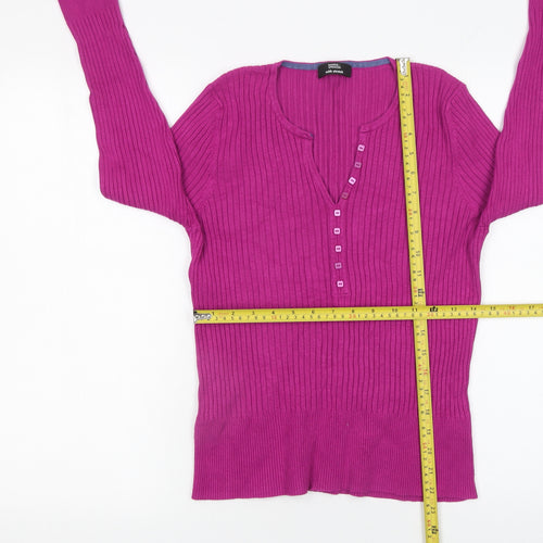 Marks and Spencer Women Pink Size 18 Henley Ribbed Knit Jumper