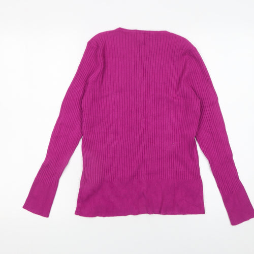 Marks and Spencer Women Pink Size 18 Henley Ribbed Knit Jumper