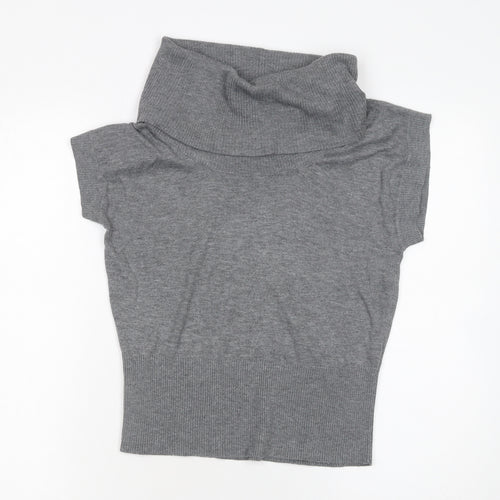 H&M Women’s Grey Roll Neck Short Sleeve Knit Jumper Size 12