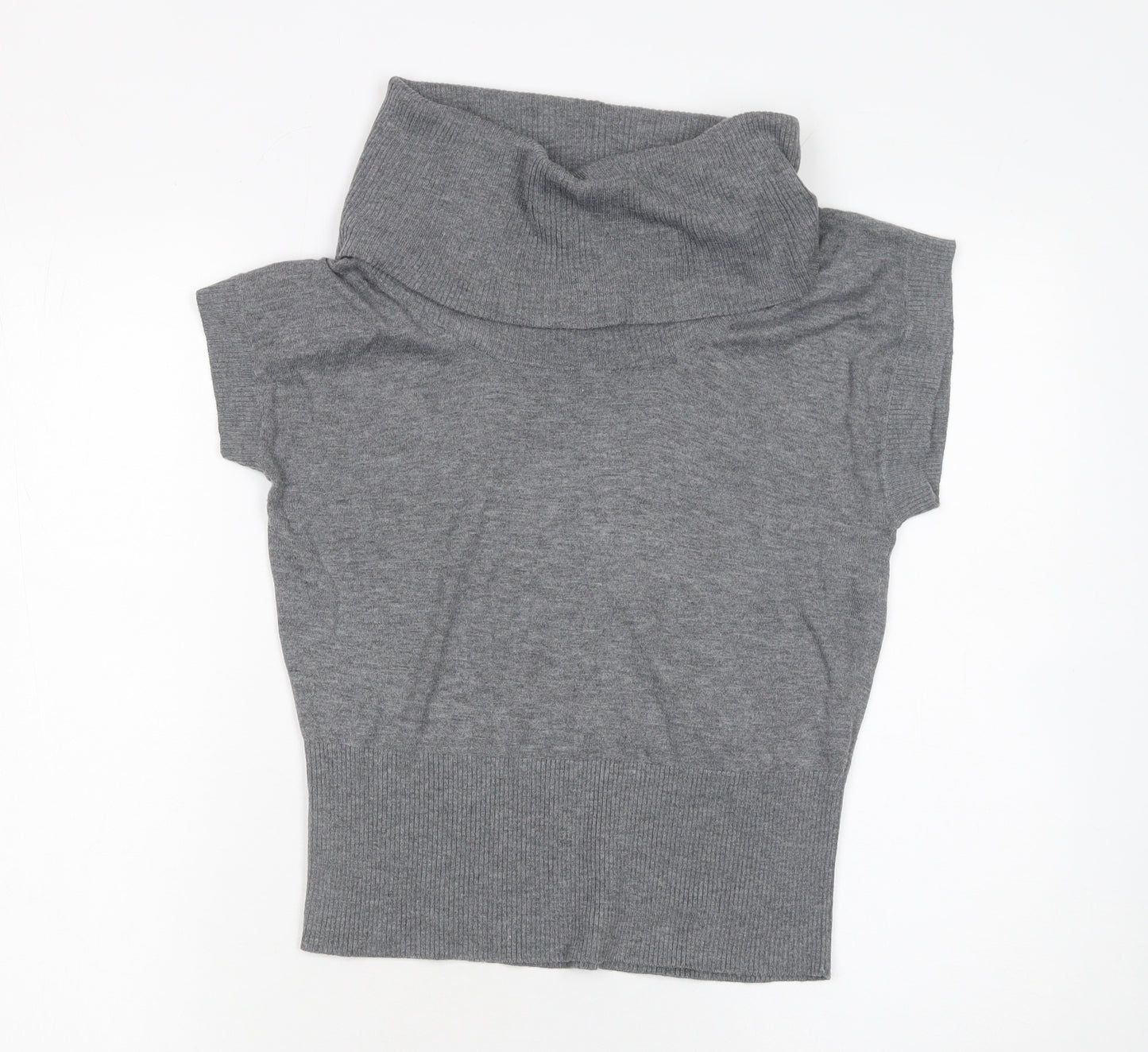 H&M Women’s Grey Roll Neck Short Sleeve Knit Jumper Size 12