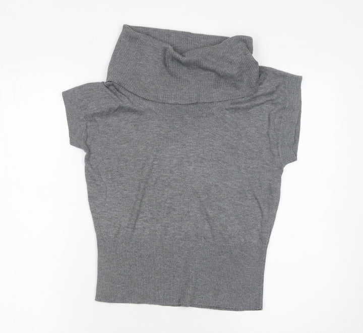 H&M Women’s Grey Roll Neck Short Sleeve Knit Jumper Size 12