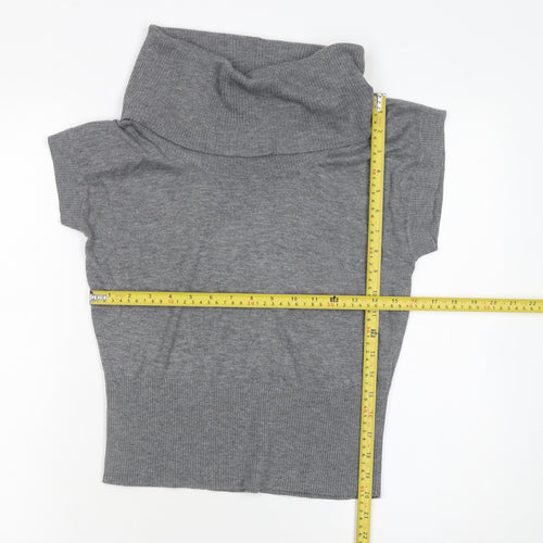 H&M Women’s Grey Roll Neck Short Sleeve Knit Jumper Size 12