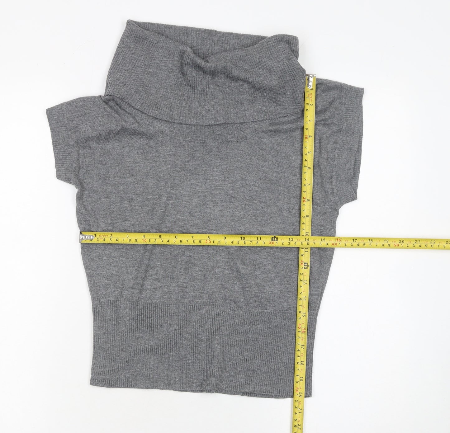 H&M Women’s Grey Roll Neck Short Sleeve Knit Jumper Size 12