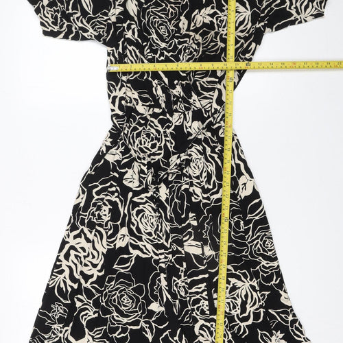 Whistles Women Black Floral Wrap Dress Size 8 Belted V-Neck