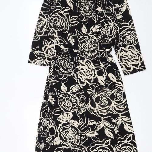Whistles Women Black Floral Wrap Dress Size 8 Belted V-Neck
