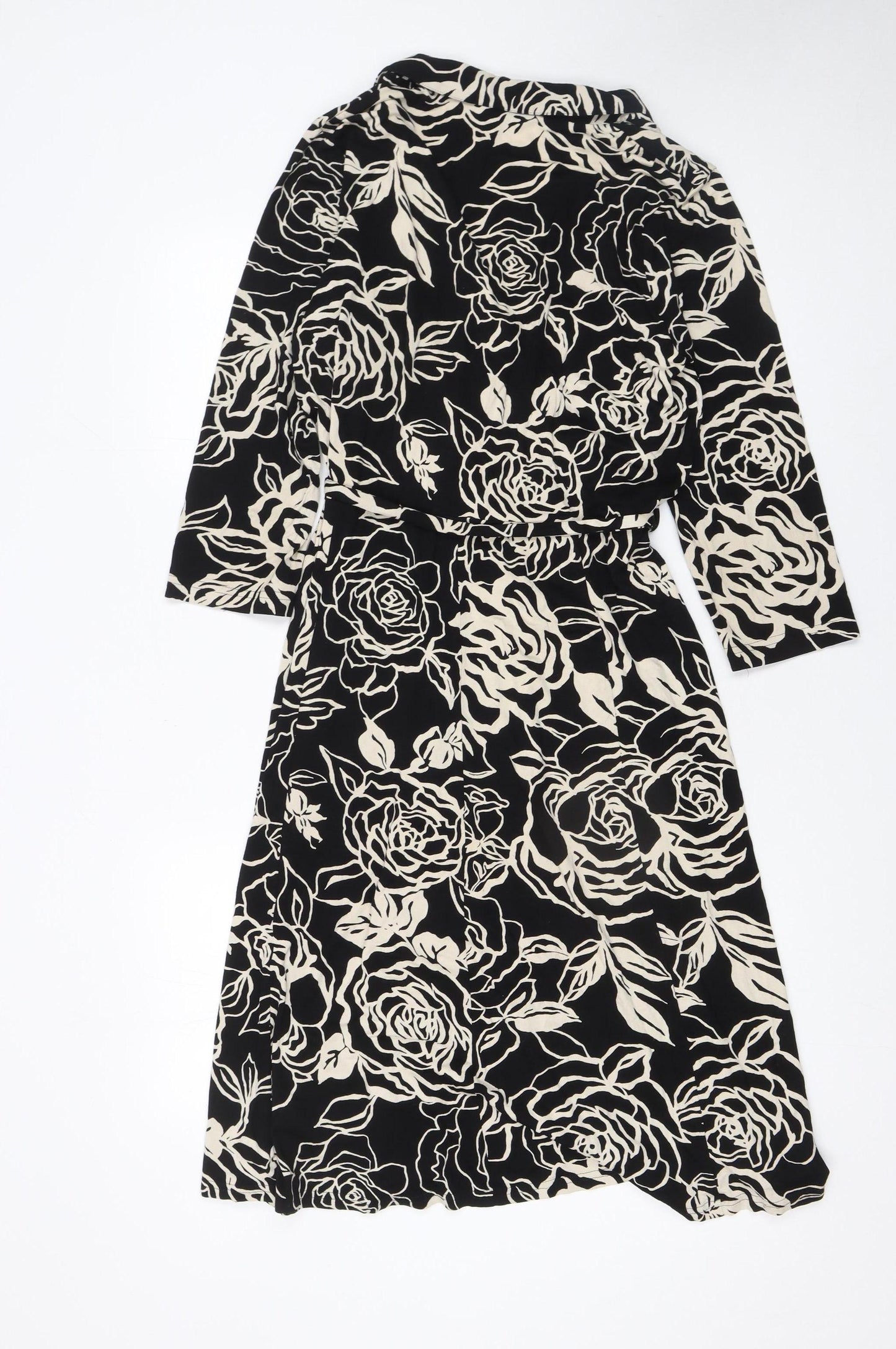 Whistles Women Black Floral Wrap Dress Size 8 Belted V-Neck