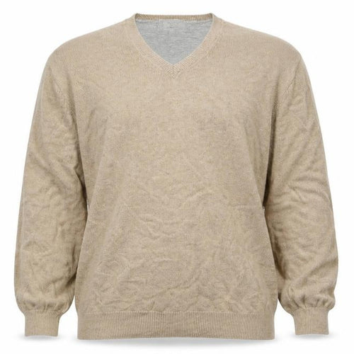 Marks and Spencer Men's Beige Cotton V-Neck Jumper XL Regular Fit