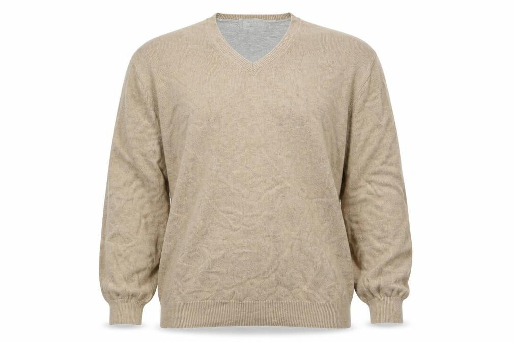 Marks and Spencer Men's Beige Cotton V-Neck Jumper XL Regular Fit