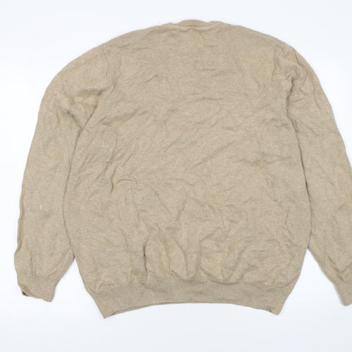 Marks and Spencer Men's Beige Cotton V-Neck Jumper XL Regular Fit