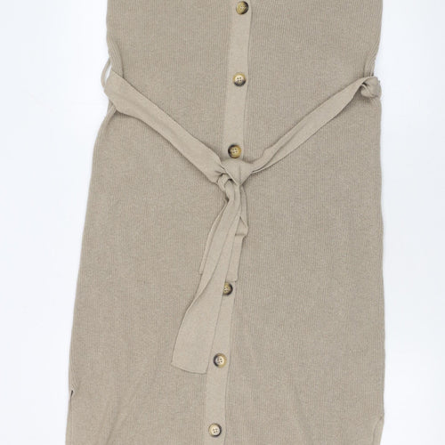Tu Women's Beige Sleeveless Belted Knit Cardigan Size 8