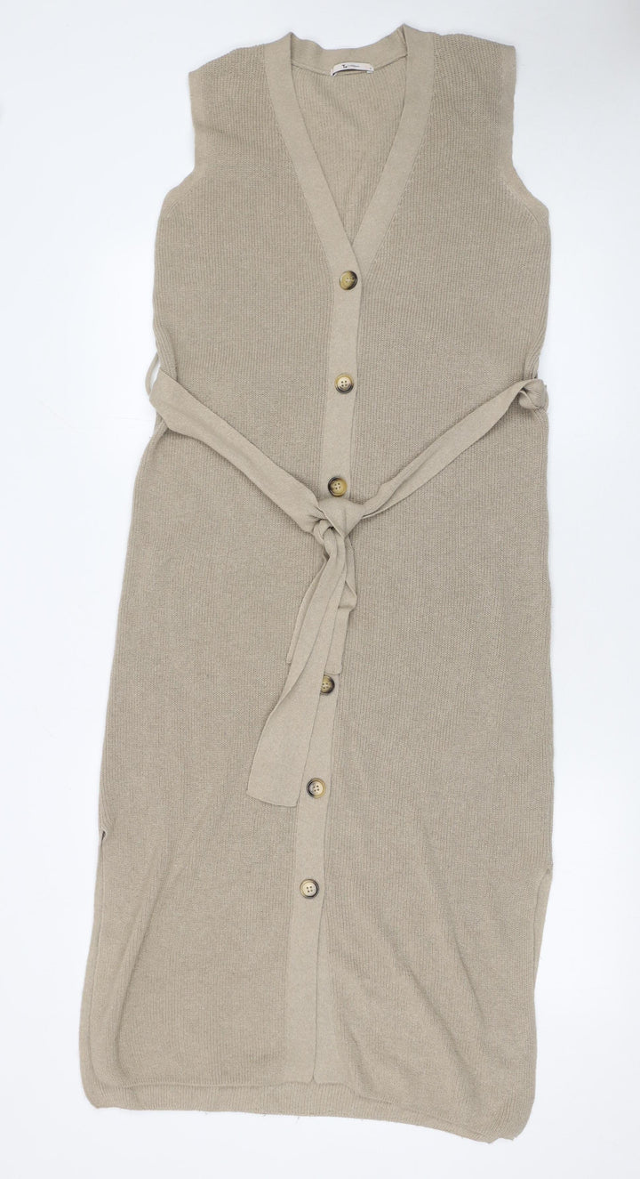 Tu Women's Beige Sleeveless Belted Knit Cardigan Size 8