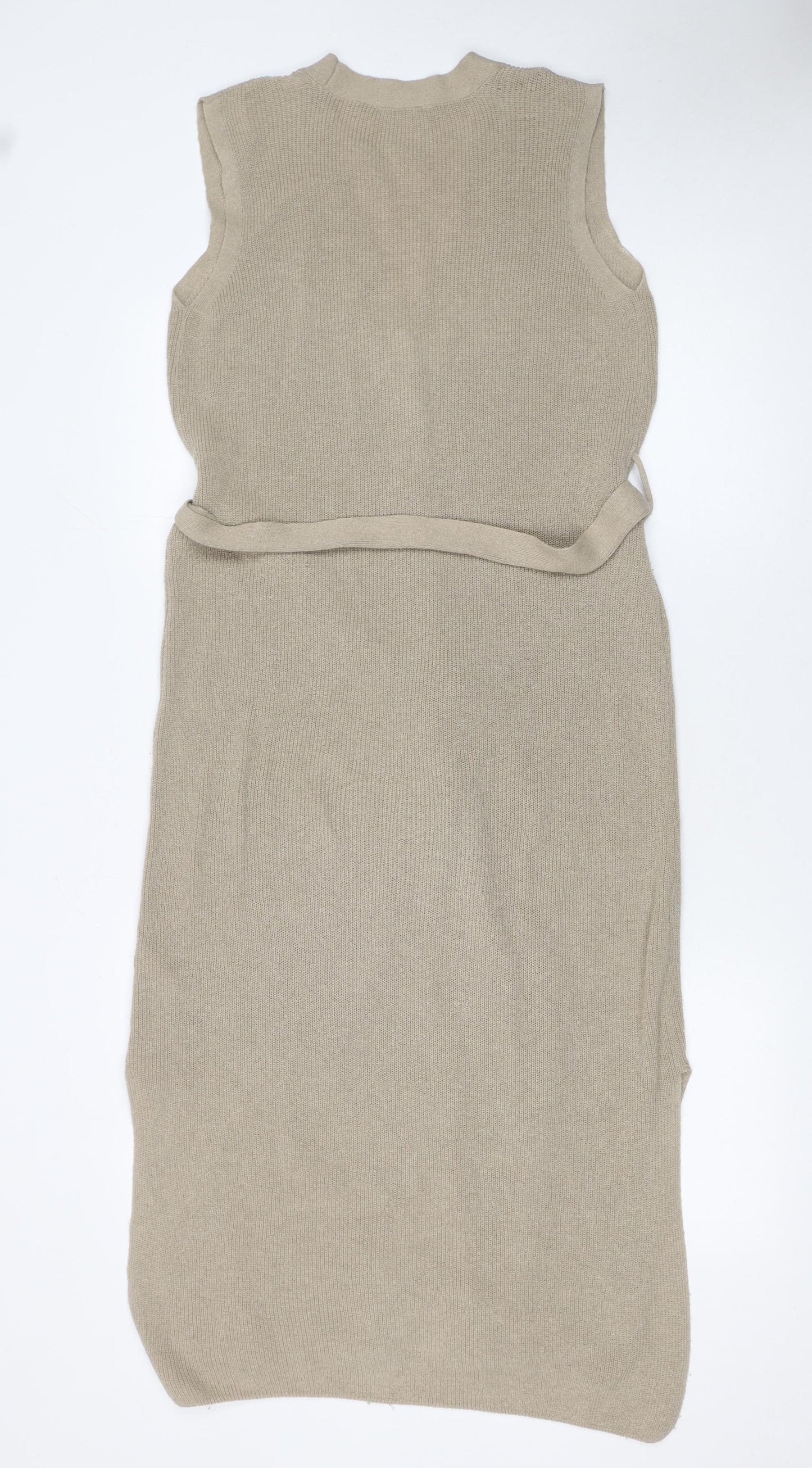 Tu Women's Beige Sleeveless Belted Knit Cardigan Size 8
