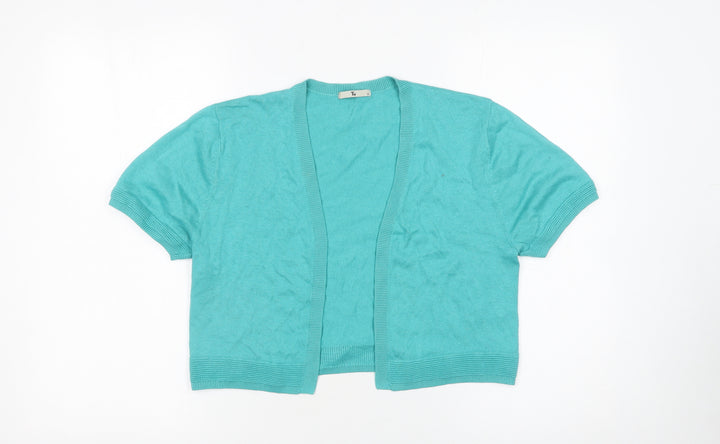 Tu Women’s Green Short Sleeve Open Knit Cardigan Size 12