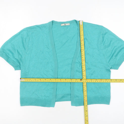 Tu Women’s Green Short Sleeve Open Knit Cardigan Size 12
