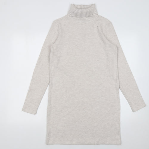 George Women Beige Size 10 Roll Neck Knit Sweater Dress