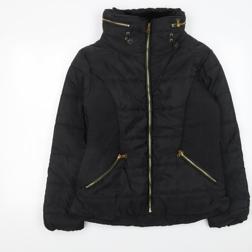 Rising Women's Black Puffer Jacket Size S Lightweight Quilted Zip Coat
