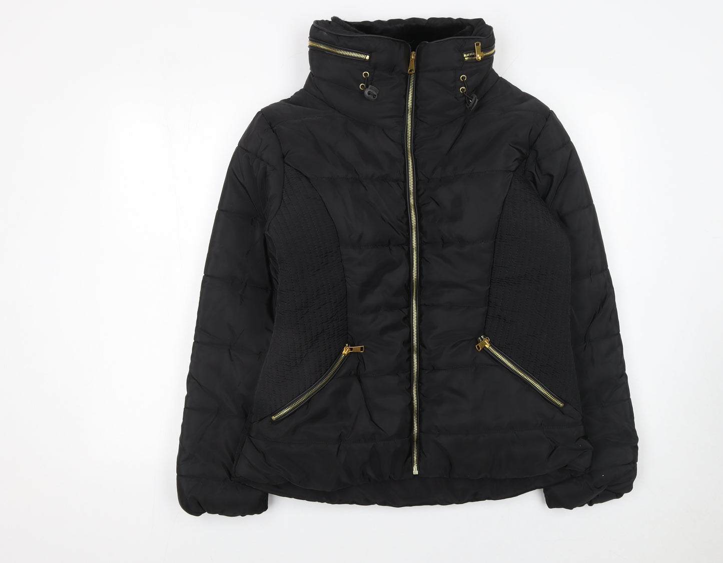 Rising Women's Black Puffer Jacket Size S Lightweight Quilted Zip Coat