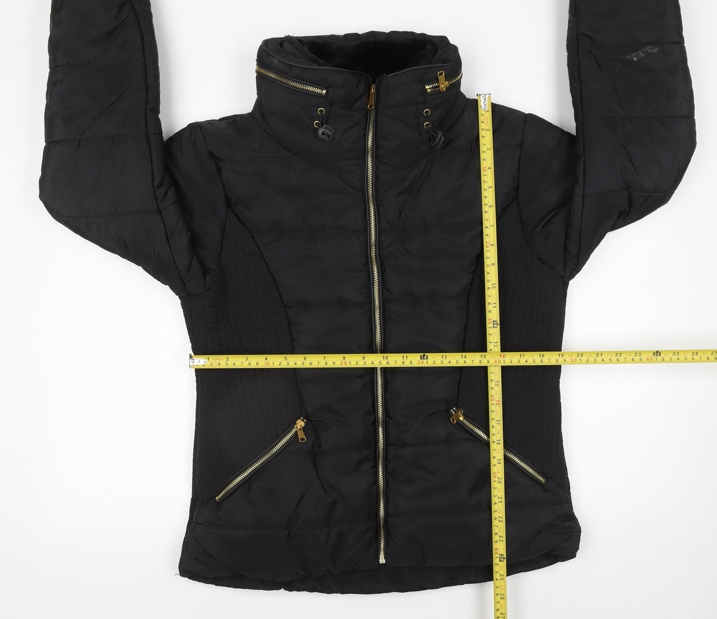 Rising Women's Black Puffer Jacket Size S Lightweight Quilted Zip Coat