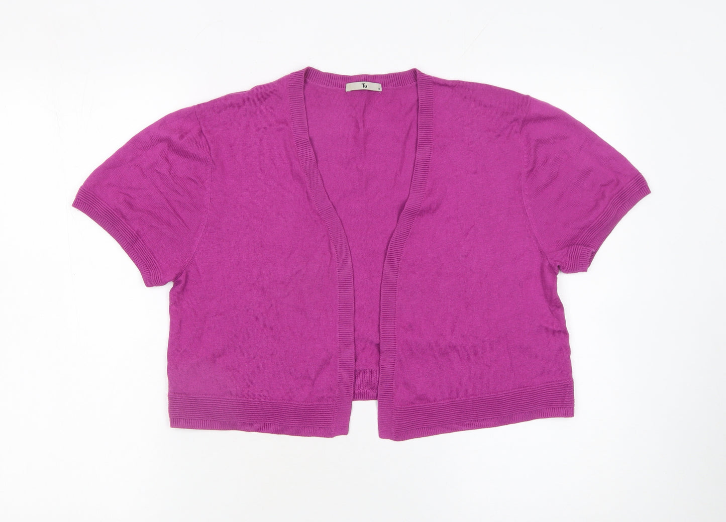 Tu Women's Purple Short Sleeve Knit Open Cardigan Size 16