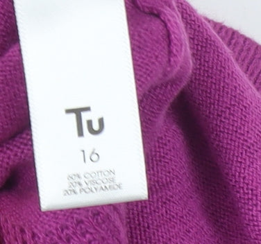 Tu Women's Purple Short Sleeve Knit Open Cardigan Size 16