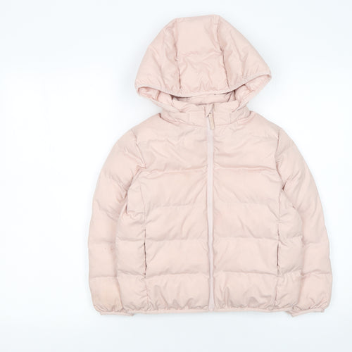 Uniqlo Girls Pink Hooded Puffer Jacket 5-6 Years Winter Coat Polyester