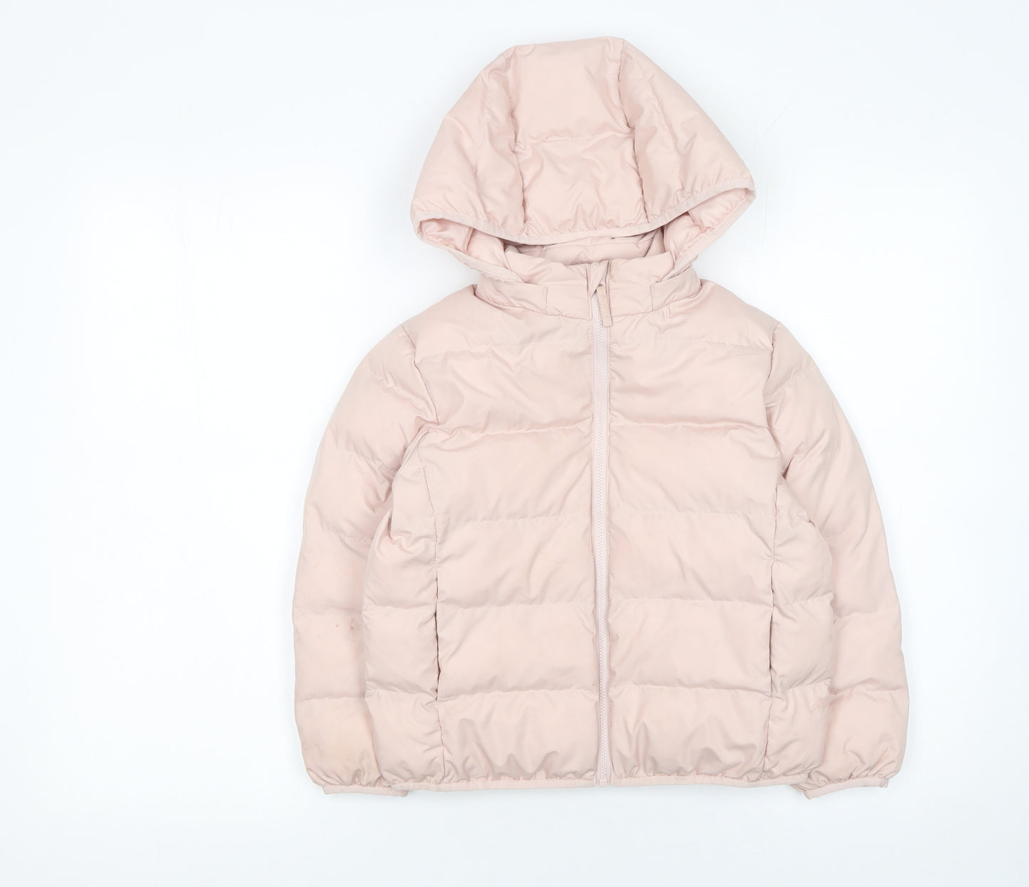 Uniqlo Girls Pink Hooded Puffer Jacket 5-6 Years Winter Coat Polyester
