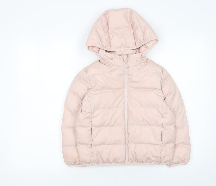 Uniqlo Girls Pink Hooded Puffer Jacket 5-6 Years Winter Coat Polyester