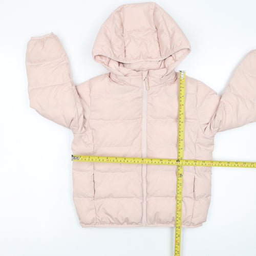 Uniqlo Girls Pink Hooded Puffer Jacket 5-6 Years Winter Coat Polyester
