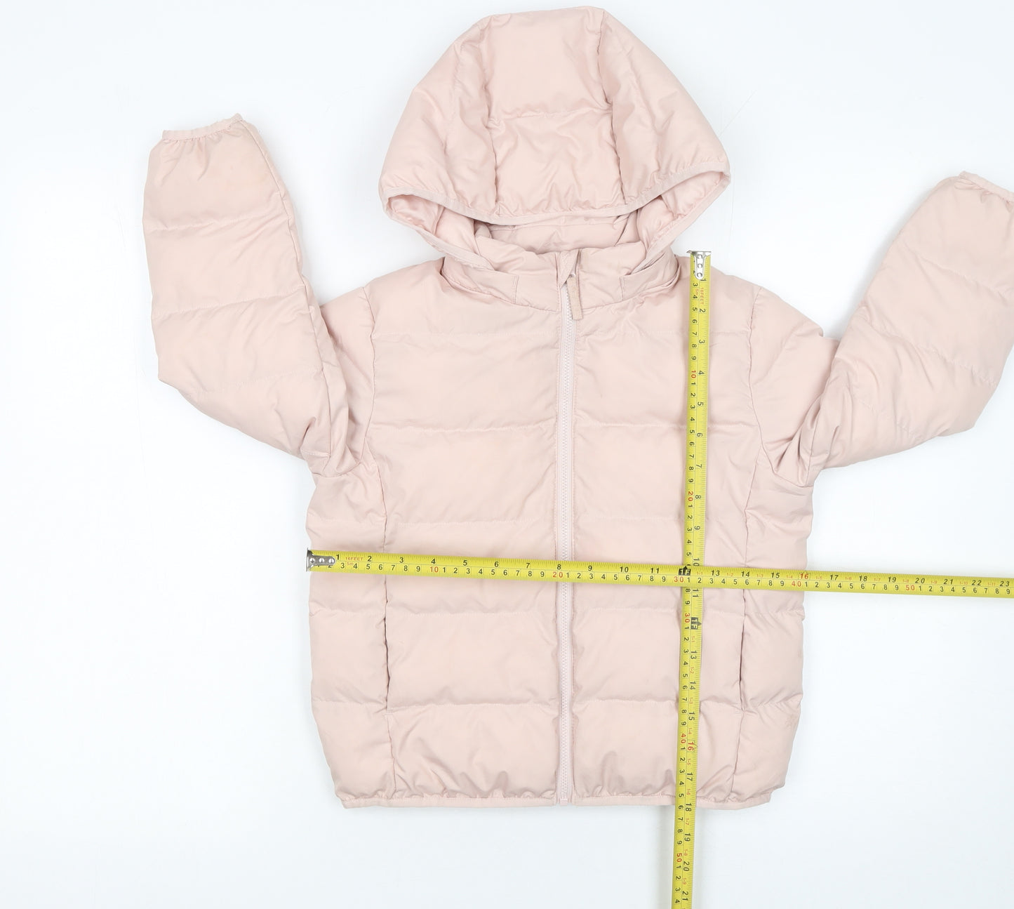 Uniqlo Girls Pink Hooded Puffer Jacket 5-6 Years Winter Coat Polyester