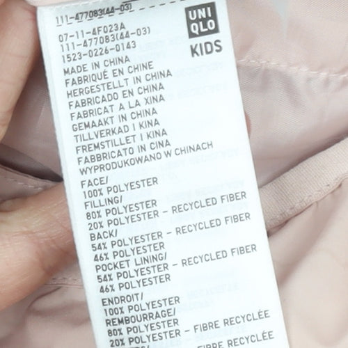Uniqlo Girls Pink Hooded Puffer Jacket 5-6 Years Winter Coat Polyester