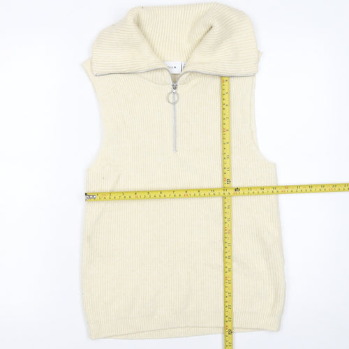 Vila Women Ivory Sleeveless High Neck Zip Knit Vest Jumper Size 8