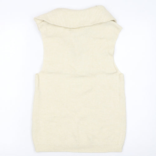 Vila Women Ivory Sleeveless High Neck Zip Knit Vest Jumper Size 8