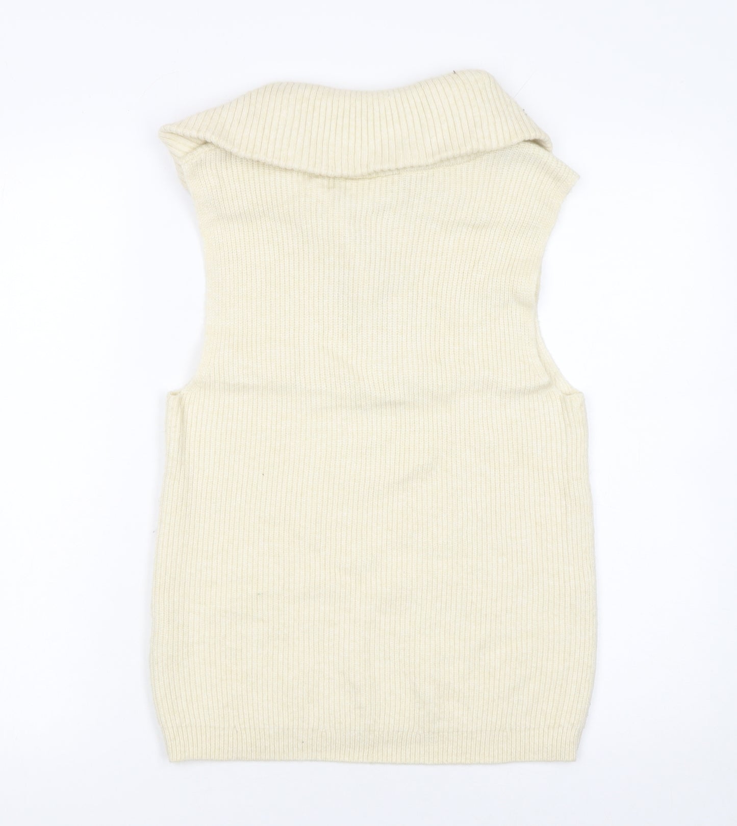 Vila Women Ivory Sleeveless High Neck Zip Knit Vest Jumper Size 8
