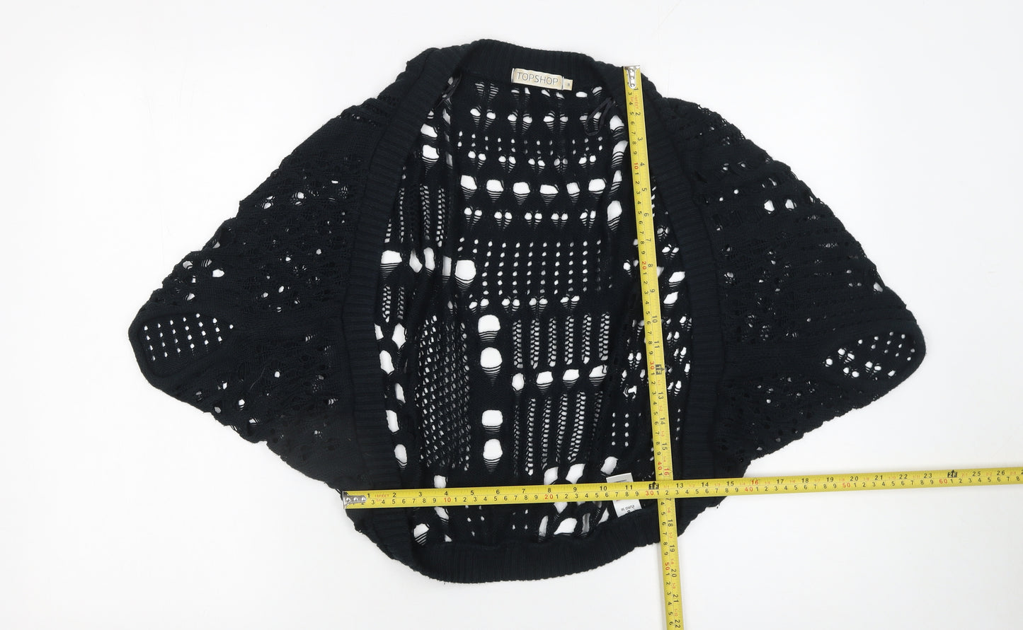 Topshop Women's Black Open-Knit Shrug Cardigan Size 8