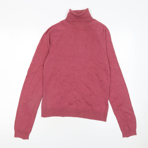 Topshop Women Pink Roll Neck Long Sleeve Cotton Knit Jumper Size 10
