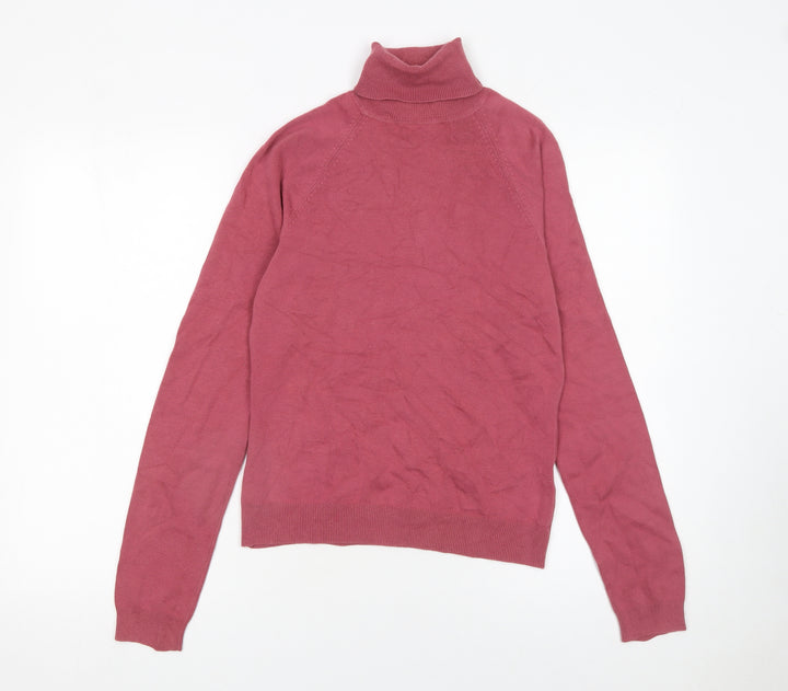 Topshop Women Pink Roll Neck Long Sleeve Cotton Knit Jumper Size 10