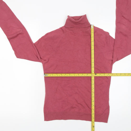 Topshop Women Pink Roll Neck Long Sleeve Cotton Knit Jumper Size 10