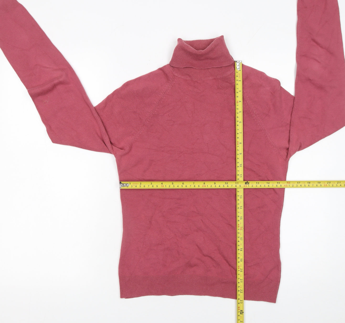 Topshop Women Pink Roll Neck Long Sleeve Cotton Knit Jumper Size 10
