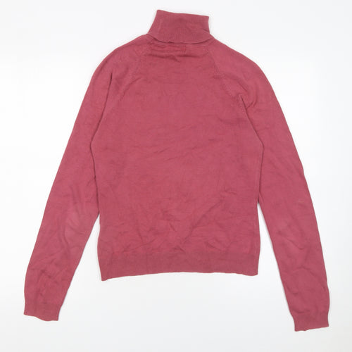 Topshop Women Pink Roll Neck Long Sleeve Cotton Knit Jumper Size 10