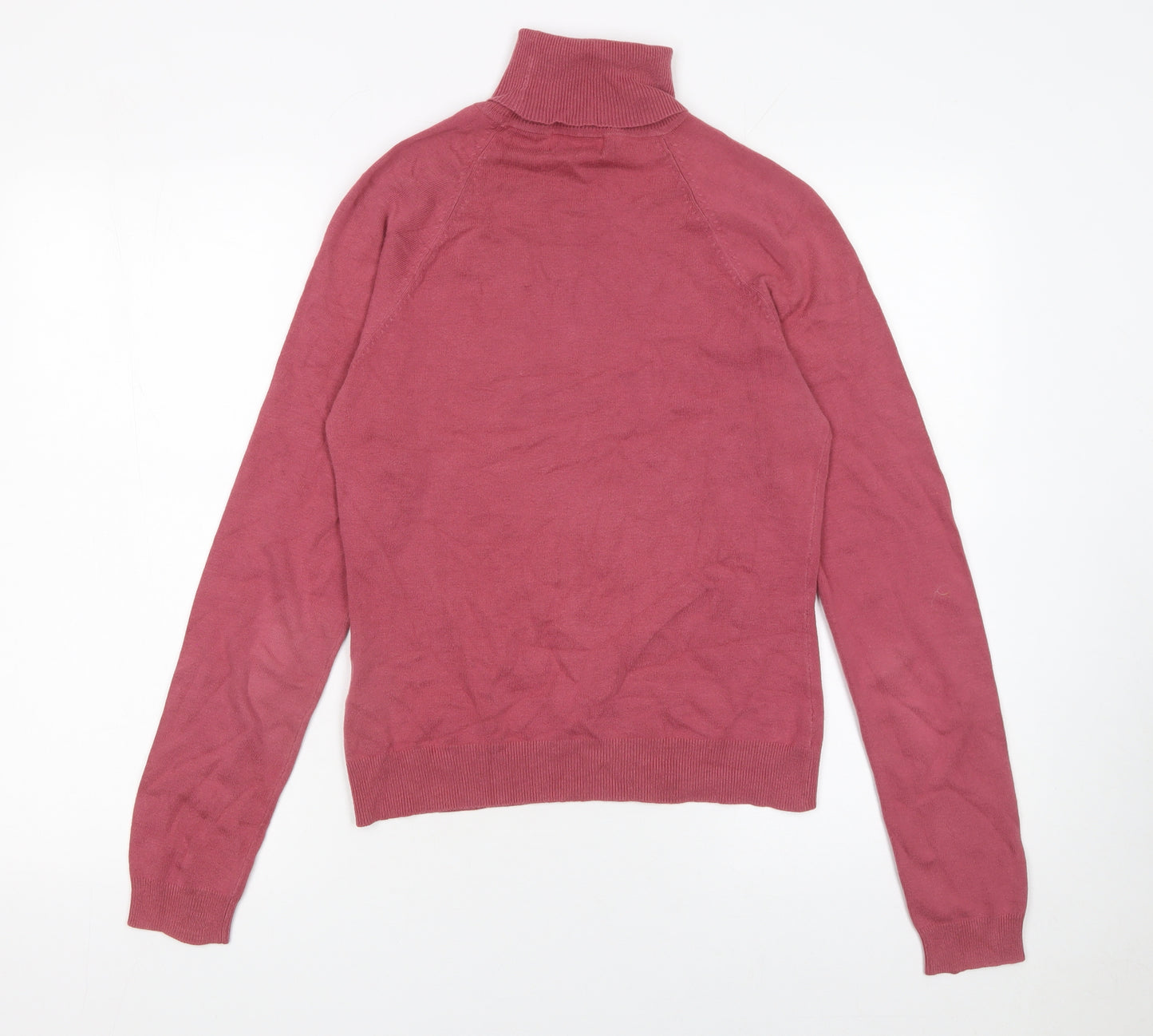 Topshop Women Pink Roll Neck Long Sleeve Cotton Knit Jumper Size 10