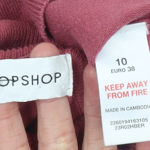 Topshop Women Pink Roll Neck Long Sleeve Cotton Knit Jumper Size 10