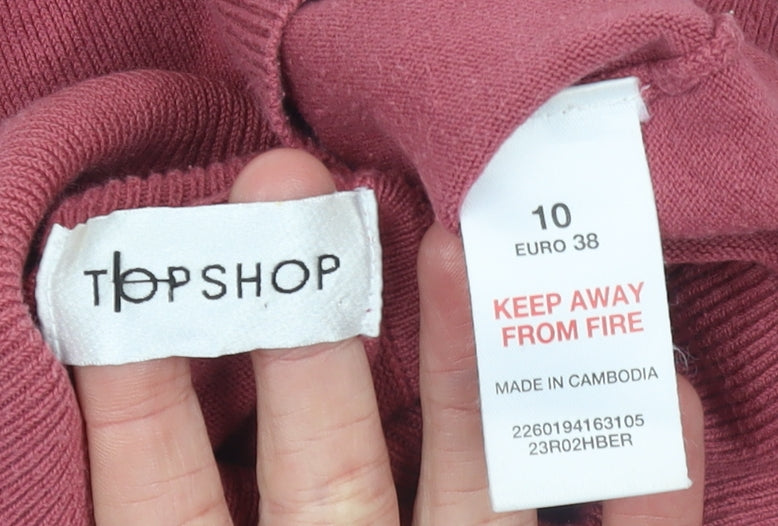 Topshop Women Pink Roll Neck Long Sleeve Cotton Knit Jumper Size 10