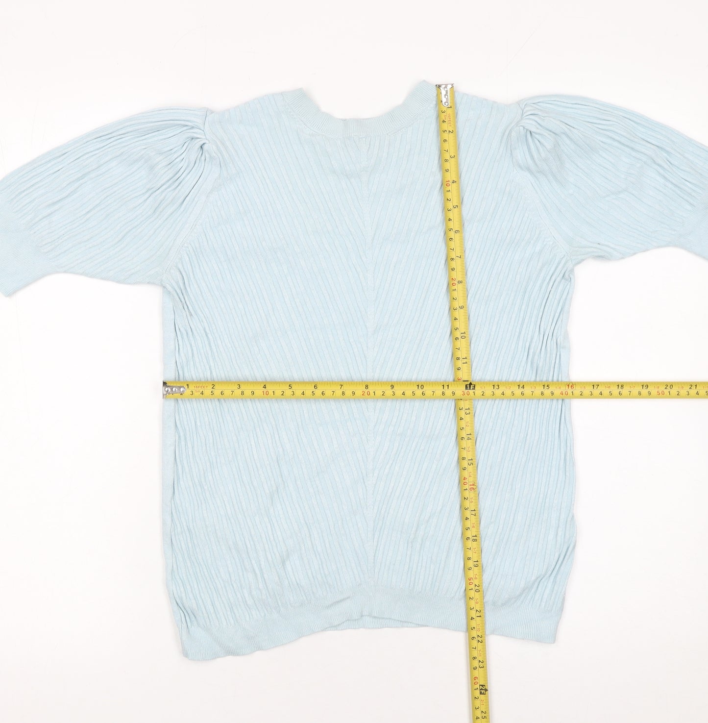 Marks and Spencer Women’s Blue Size 14 3/4 Sleeve Puff Knit Jumper